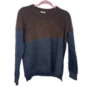 Wrap London Mohair Merino Crewneck Sweater Color Size 4 Blue Brown Gold Soft